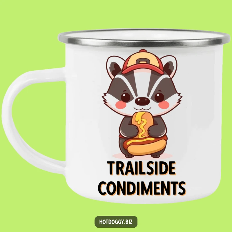 Funny Badger Mustard Hot Dog Camping Mug: Bold Fuel for Outdoor Adventures