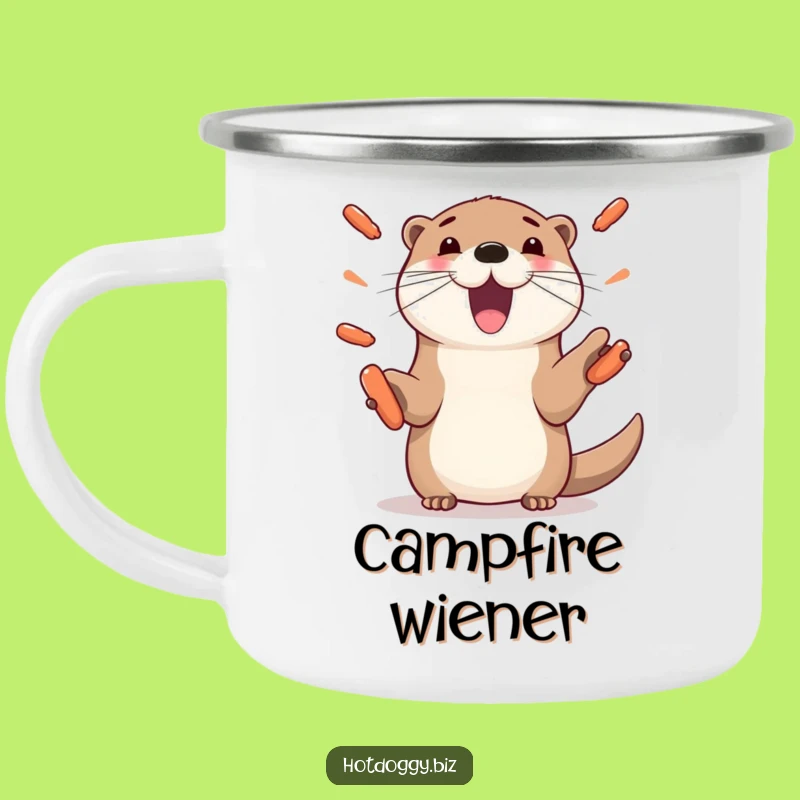 Funny Otter Juggling Hot Dogs Camping Mug - Playful Paws Enamel Mug, Outdoor Gift