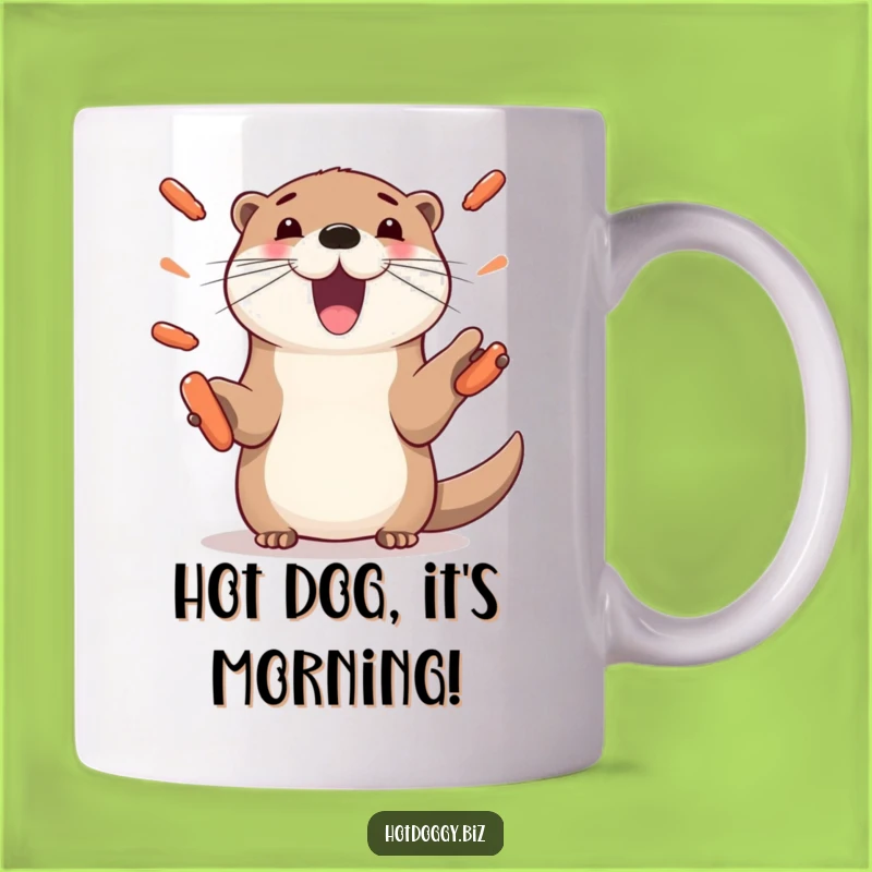 Funny Otter Juggling Hot Dogs Mug - Playful Paws Design, Hilarious Gift