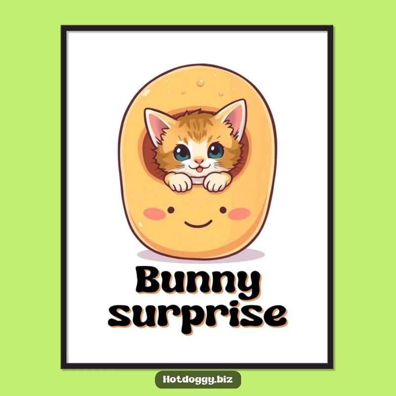 Funny Kitten Hot Dog Bun Digital Print: Instant Curious Art Gift