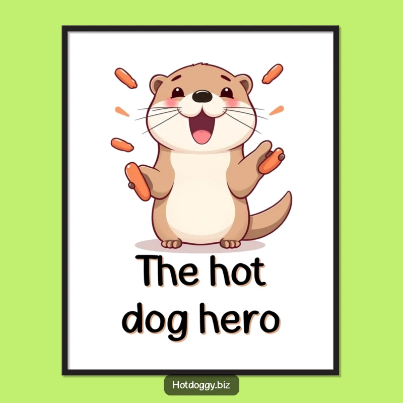 Funny Otter Juggling Hot Dogs Digital Art - Playful Paws Print, Instant Gift
