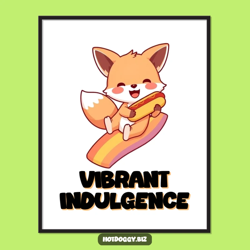 Funny Fox Rainbow Hot Dog Digital Print: Instant Whimsy for Your Walls