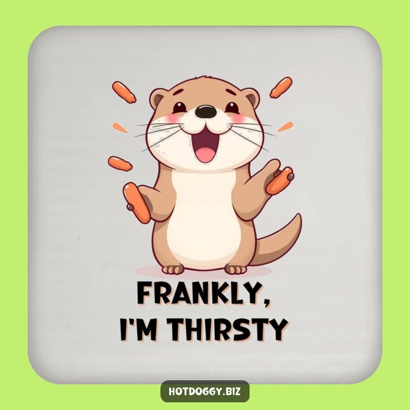 Funny Otter Juggling Hot Dogs Drink Coaster - Playful Paws Bar Decor, Unique Gift