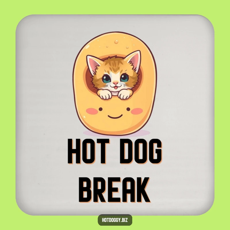 Funny Kitten Hot Dog Bun Coaster Set: Curious Drink Protector Gift