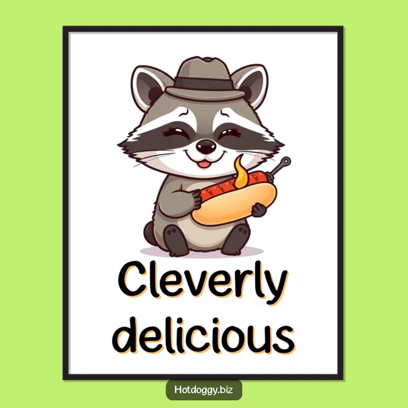 Funny Raccoon Fedora Hot Dog Poster: Witty Art for Your Walls