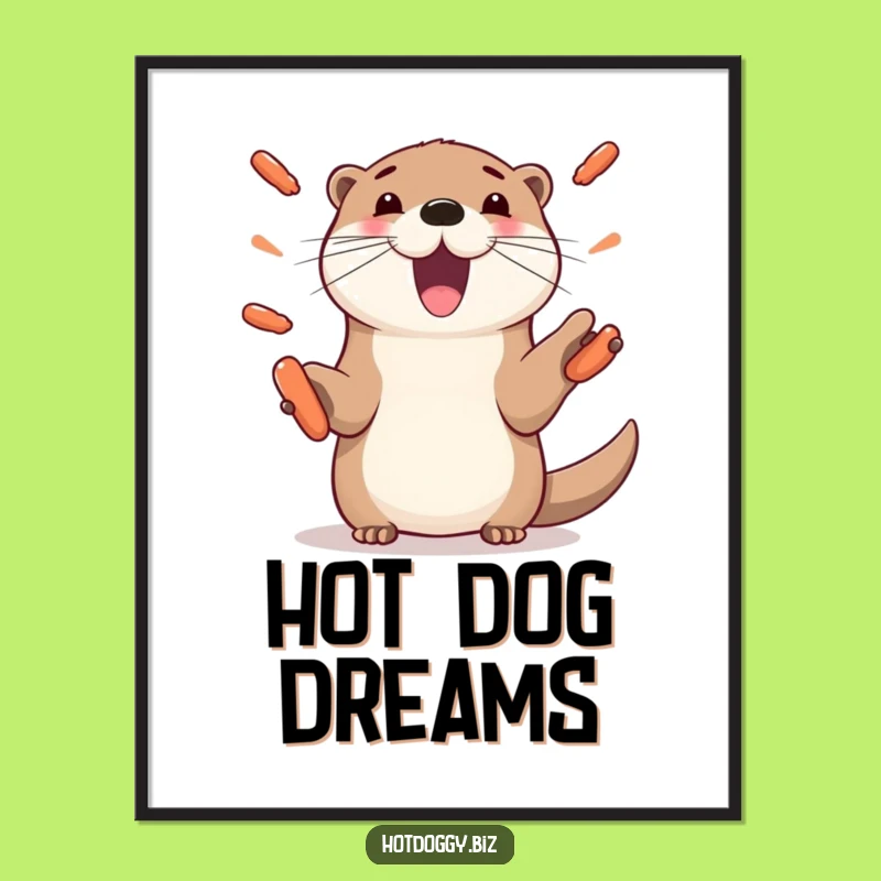 Funny Otter Juggling Hot Dogs Poster - Playful Paws Wall Art, Humorous Decor