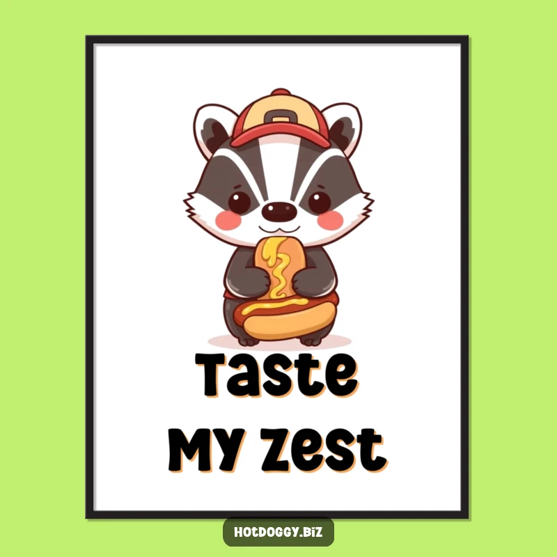 Funny Badger Mustard Hot Dog Poster: Bold Decor for Humor Enthusiasts