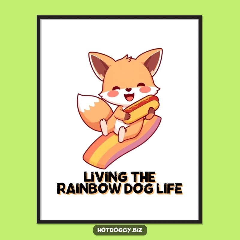 Free Printable Wall Art: Whimsical Fox Rainbow Hot Dog - Funny Downloadable Decor!