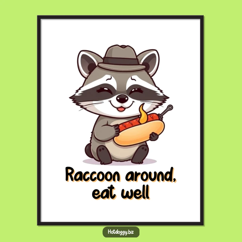 Free Printable Wall Art: Cheeky Raccoon Hot Dog - Stylish Downloadable Accent!