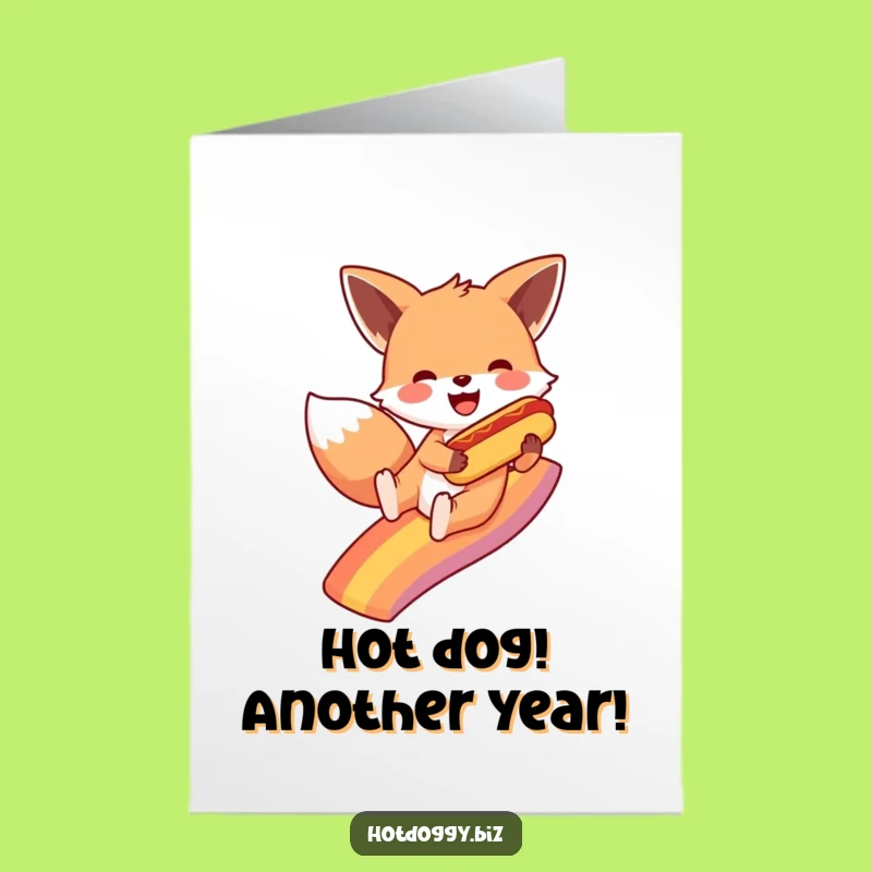 Free Printable Birthday Card: Funny Fox Rainbow Hot Dog - A Hilarious Downloadable Gift!