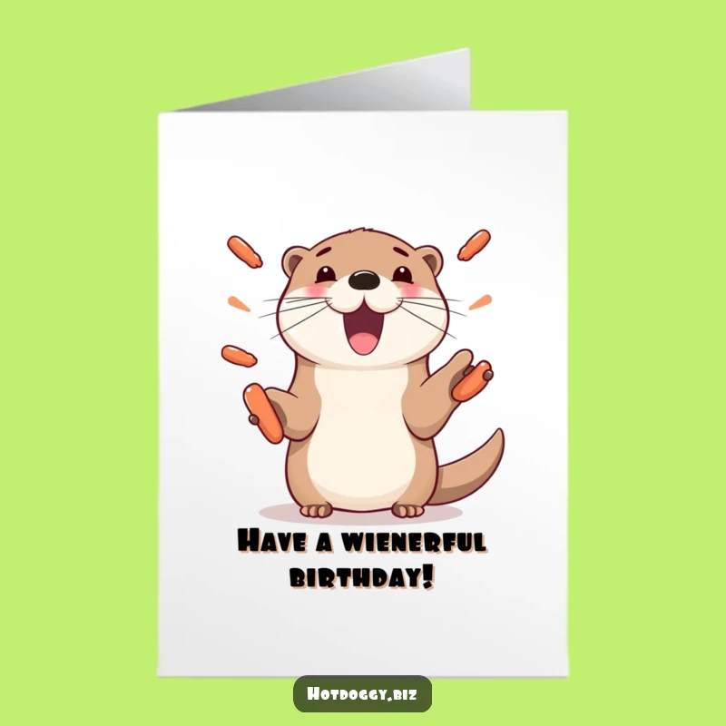 Free Printable Birthday Card: Otter Juggling Hot Dogs Fun Downloadable Gift