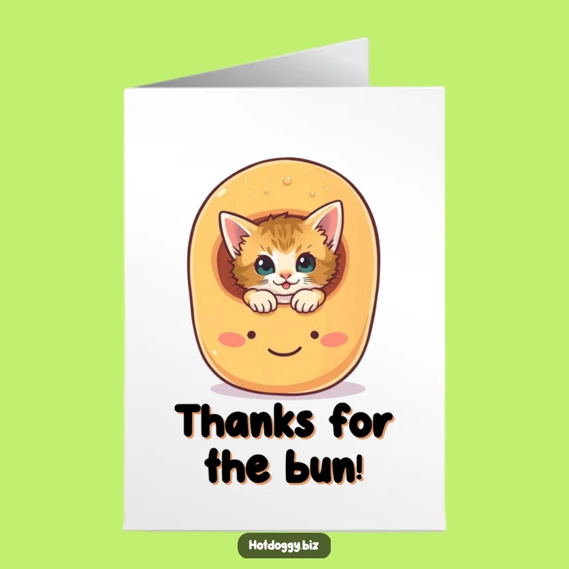 Free Printable Thank You Card: Kitten Hot Dog Bun! Adorable Gratitude Downloadable.