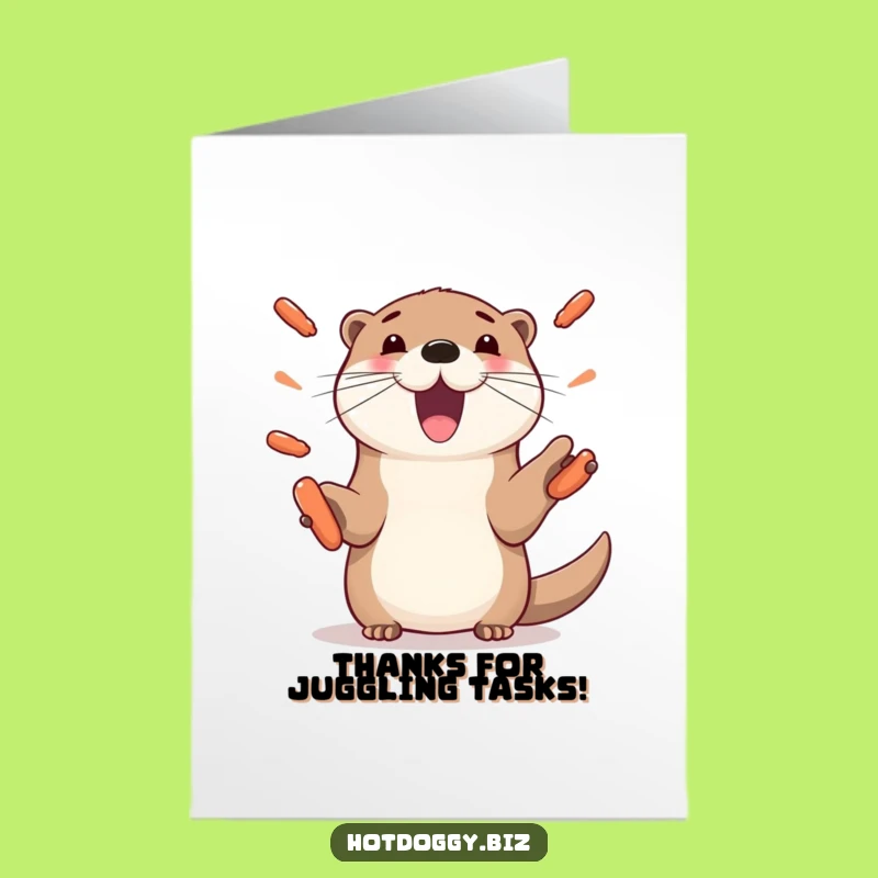 Free Printable Thank You Card: Otter's Hot Dog Gratitude Juggle Downloadable