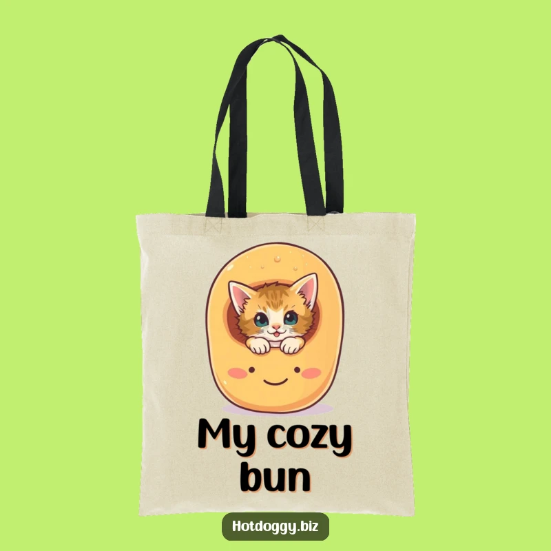 Funny Kitten Hot Dog Bun Tote Bag: Curious Carry-All Gift